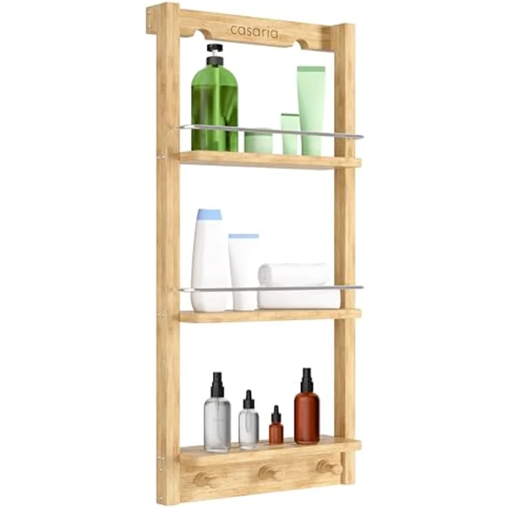 Casaria Badregal mit 3 Böden und 3 Haken, Bambus natur, 28,5 x 70 x 10 cm – Bild 2