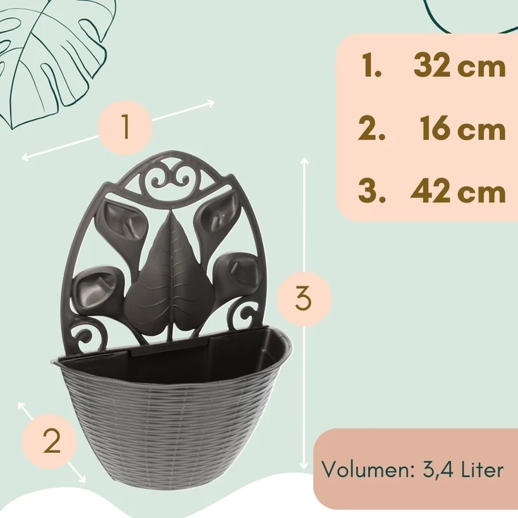 Blumentopf Wand Blumentopf Wandmontage Wandblumentopf Wandvasen für Pflanzen Wandhalterung Wandtopf Wandgefäß Rattan Optik anthrazit – Bild 8