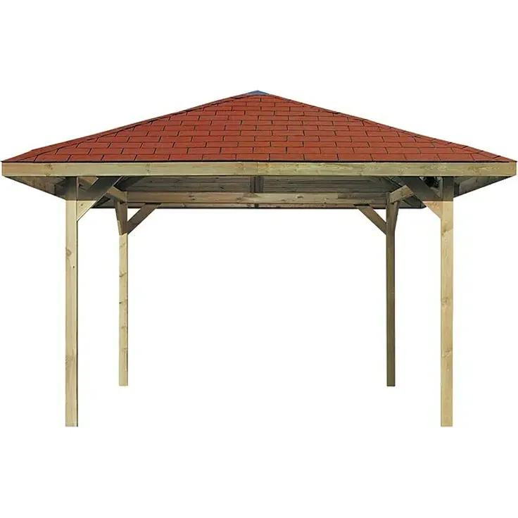 Weka Pavillon Gartenoase 651, 380 x 380 cm, mit roten Dachschindeln, Kiefernholz, kesseldruckimprägniert