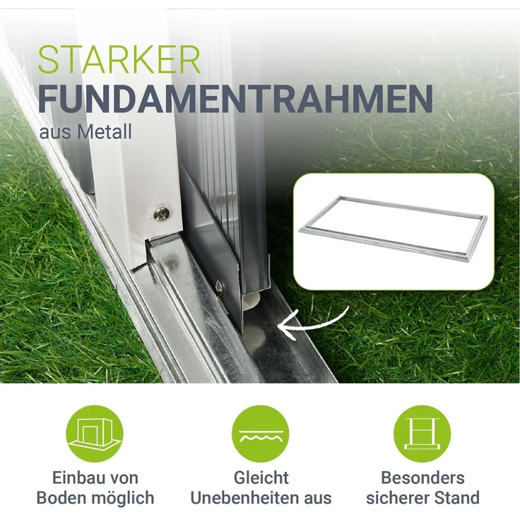 Juskys Metall Geräteschuppen S – Dunkelgrau, wetterfest mit Fundamentrahmen, Schiebetür & abschließbar - für Garten & Aufbewahrung – Bild 6