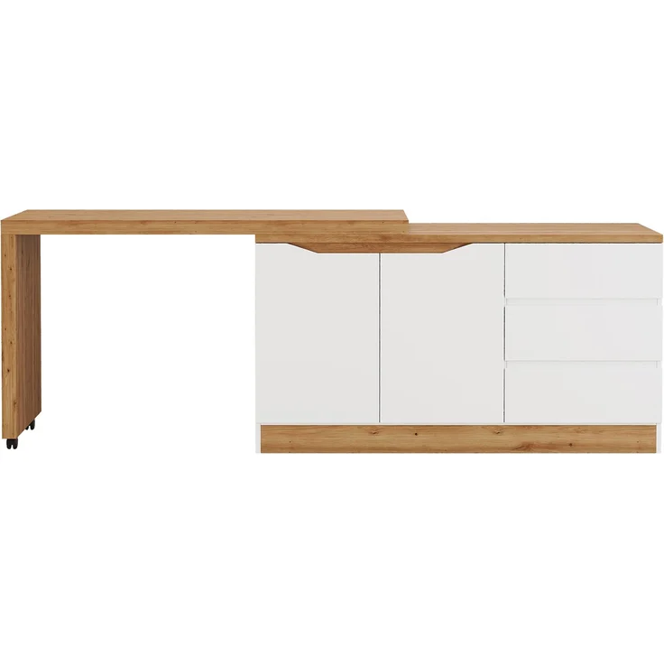 ZUBALIYA Schreibtisch mit feststellbaren Rollen – multifunktionales Design, 4 cm dickere, drehbare Tischplatte, fest arretierbar, weiß/Eiche, Faltbarer Schreibtisch, Eckschreibtisch, Sideboard,Dicke Materialie – Modell N880P4642134O – Bild 13