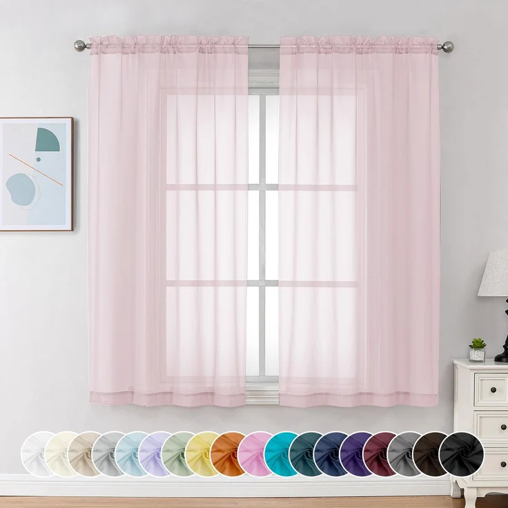 Chyhomenyc Durchsichtige Vorhänge, 160 cm lang, 2 Paneele, lichtfilternde Stangentasche, Fenster, durchscheinende Vorhänge für Schlafzimmer, Wohnzimmer, 106x160 cm, 2 Paneele, Blush Pink