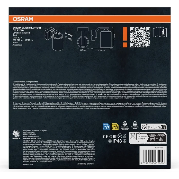 OSRAM LED-Außenwandleuchte, Endura Classic Lantern Cylinder, E27, IP43, schwarz – Bild 3