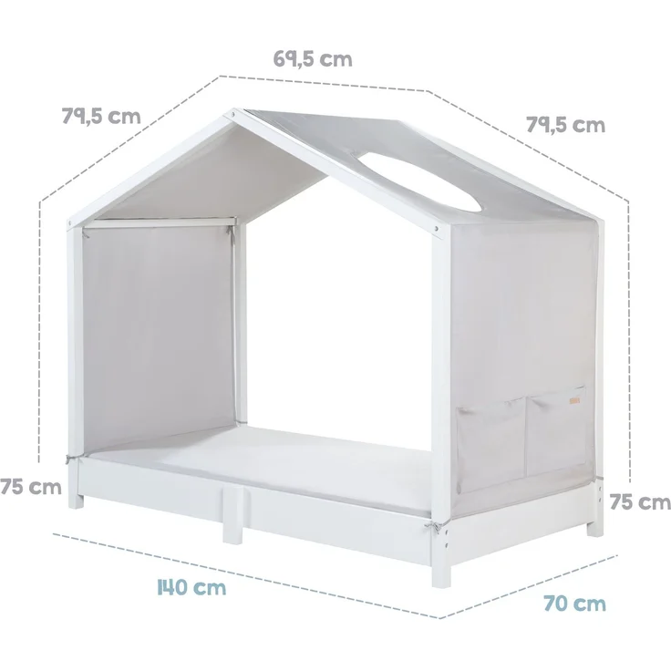 roba Bezug für Montessori Hausbetten 70 x 140 cm - Passendes Zubehör zum Umbau in Himmelbett - Inkl. 3 Aufbewahrungstaschen & Dachfenster - Hellgrau – Bild 8
