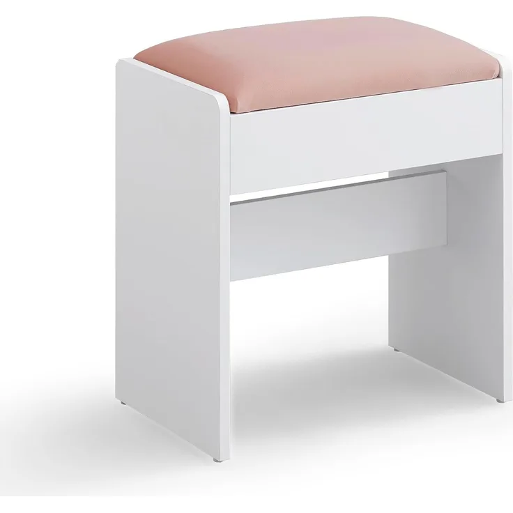 VASAGLE Hocker Schminktisch, Sitzhocker gepolstert, Makeup-Hocker aus Samt, mit rutschfesten Fußpads, für Ankleidezimmer, Schlafzimmer, Eingangsbereich, mattweiß-pastellrosa RDS001W01