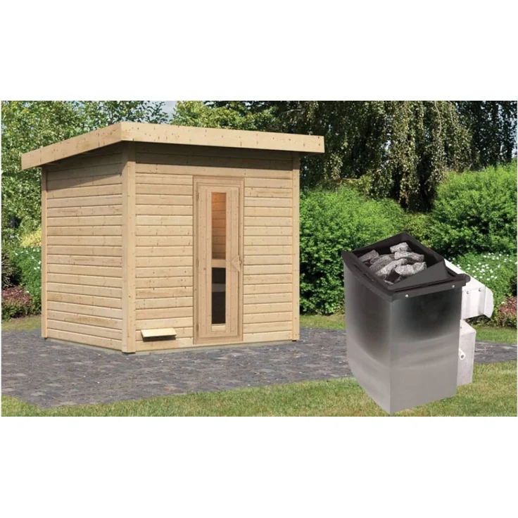 Karibu Sauna Hytti 3 naturbelassen mit 9 kW Ofen mit integrierter Steuerung – Bild 1