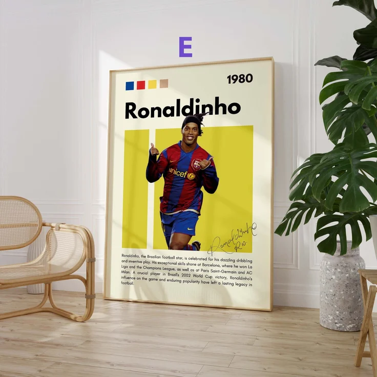 Fußball Legenden Poster · Ronaldo Benzema Neuer Beckham Ronaldinho Zidane · Sport Wanddeko · Dekoprint ohne Rahmen - E / 50 x 70 cm