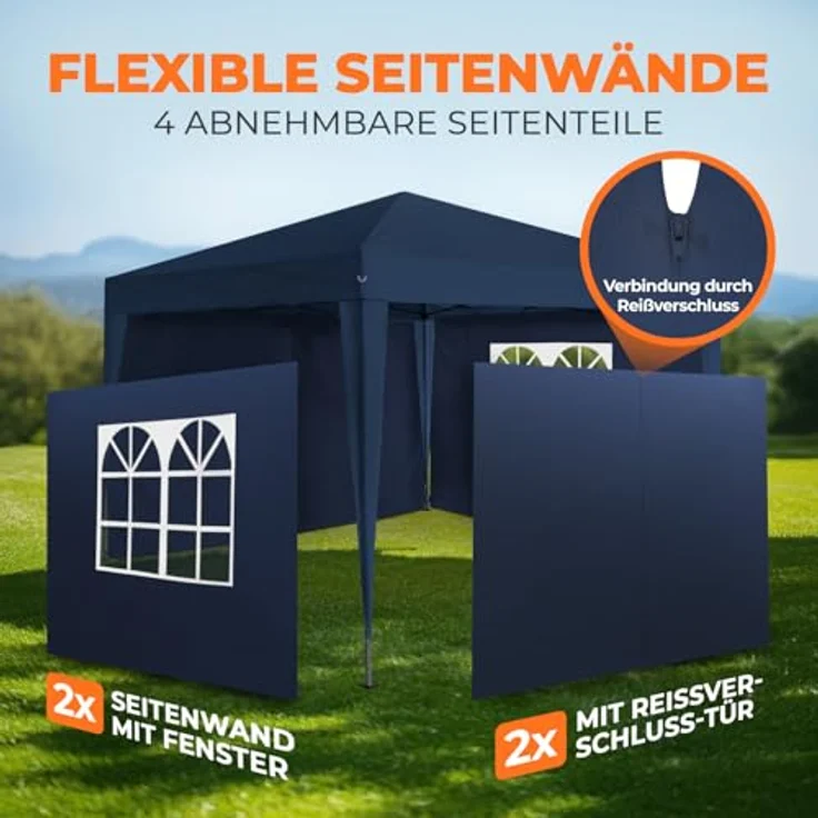 Kronenburg Faltpavillon wasserdicht Dachmaß 2x2 m UV Schutz 50+ Pavillon in Blau mit 4 Seitenteilen – Bild 7