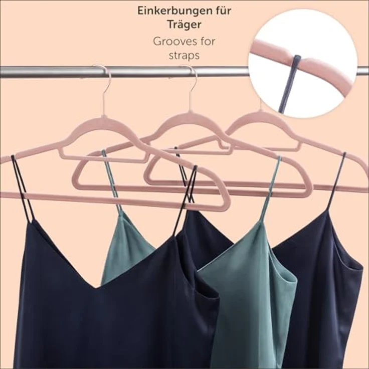 Blumtal Kleiderbügel 50 Stück - 360° Drehbar, Belastbar, Platzsparend Und Rutschfest - Rosa Samtbügel Mit Bezug – Bild 6