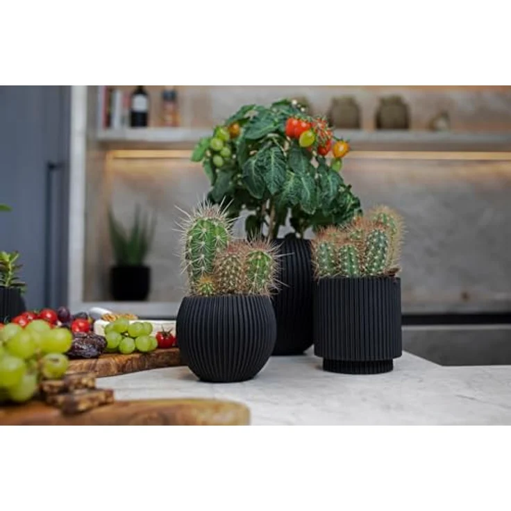 Capi Europe Übertopf rund Nature Groove, handgefertigt aus Polyester, Schwarz, Ø 14 x H 13 cm – Bild 6