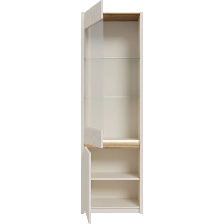 Forte OAK SQUERE Vitrine 60, elegante Wohnzimmervitrine mit 2 Türen, Glasfront und Beleuchtung, Holzwerkstoff, Mauvella Eiche Holzdekor/Sand, 60,6 cm breit x 197,9 cm hoch x 41,5 cm tief – Bild 4