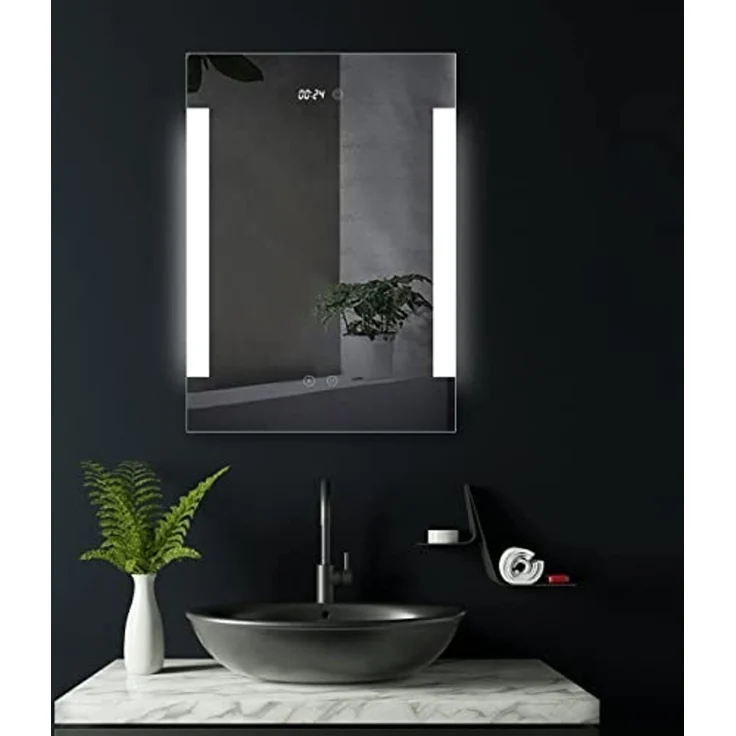 HOKO® Beleuchteter Kosmetikspiegel mit LED-Beleuchtung, mit Digitaluhr, beschlagfrei, 50 x 70 cm, Energieklasse A+ 016A – Bild 1