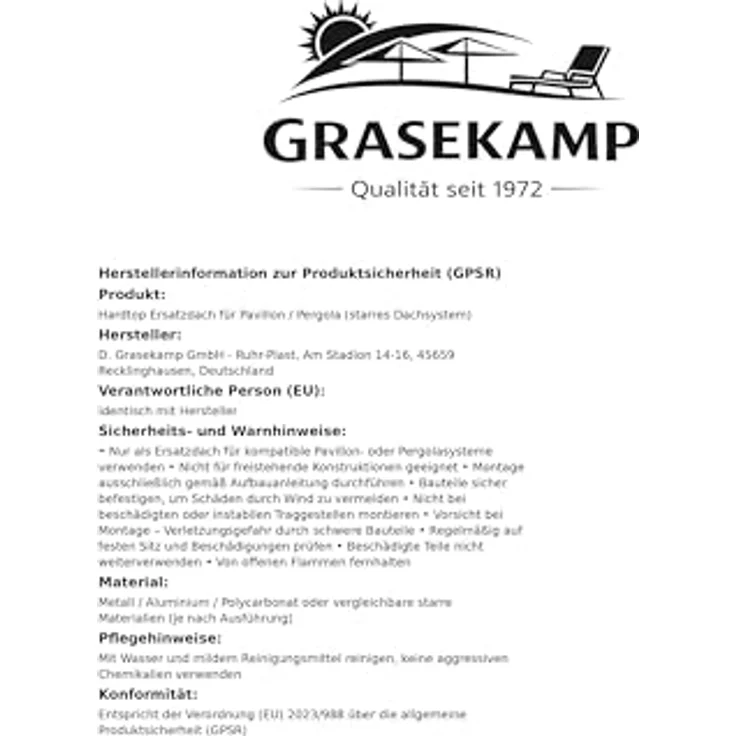 GRASEKAMP Ersatzdach Hardtop BBQ Pavillon 1,5x2,4m aus Polycarbonat, wasserabweisend, braun – Bild 5