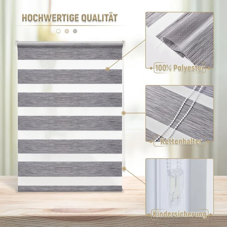 Deswell Doppelrollo Klemmfix ohne Bohren Marmor-Grau B45 x H120 cm (Stoffbreite 41cm) Rollos für Fenster ohne Bohren für Fenster mit Lichtdurchlässig & Verdunkelnd/Höhe Stufenlos Verstellbar – Bild 7