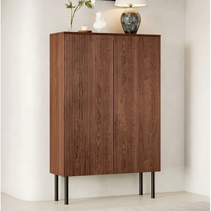 Vitrinenschrank 80x35x145 cm mit LED-Beleuchtung, Spiegelrückwand und Glasboden – Bild 2