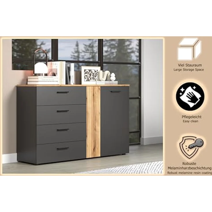 Sideboard Esteban in grau und Eiche Evoke 139 cm – Bild 10