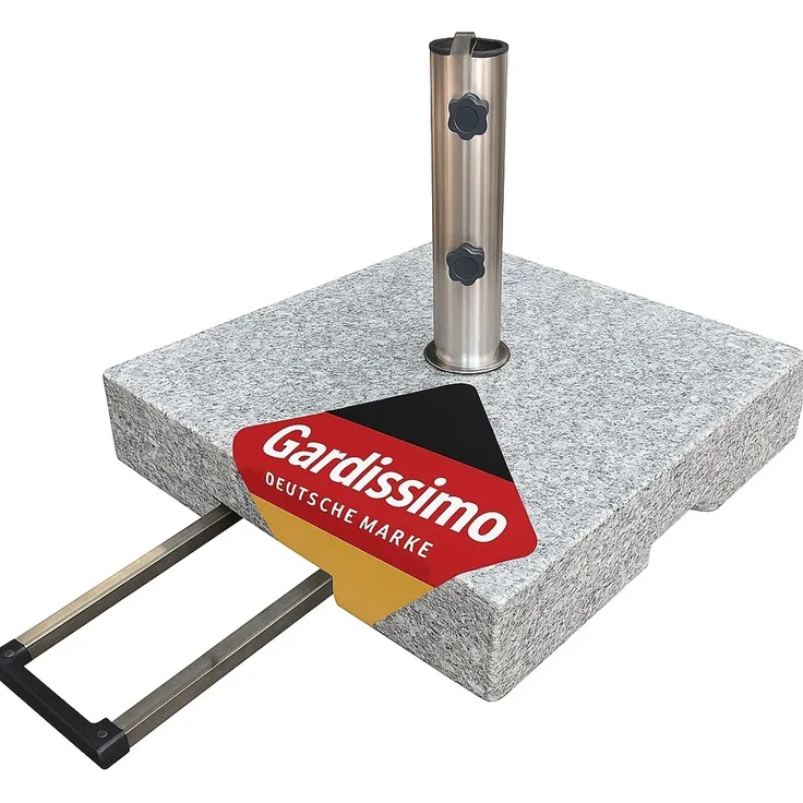 Gardissimo Sonnenschirmständer, 70 kg, Granit Edelstahl Grau, 50 x 50 x 12,5 cm