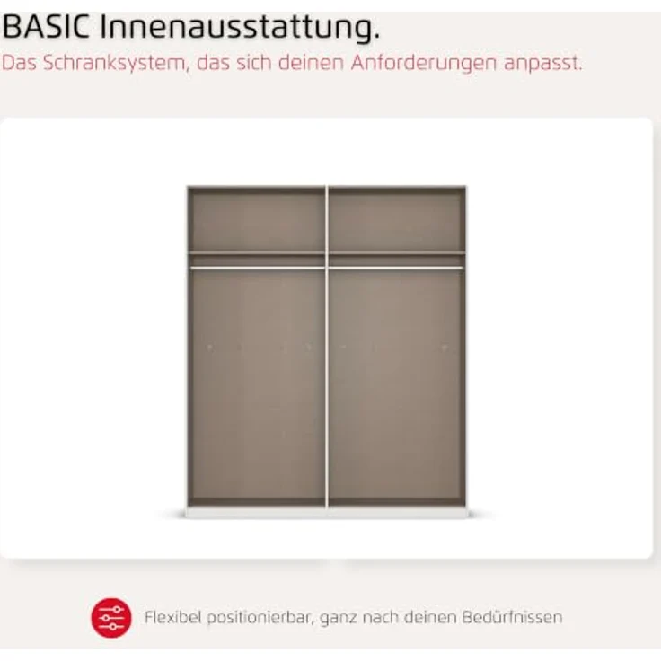 Rauch Möbel MYLORA, Kleiderschrank, Farbe Fango, Breite 181 cm | Schrank mit patentiertem Schnellmontagesystem, 4-türig, Zubehör Basic, für Schlafzimmer, Kinderzimmer, Garderobe, Flur – Bild 7