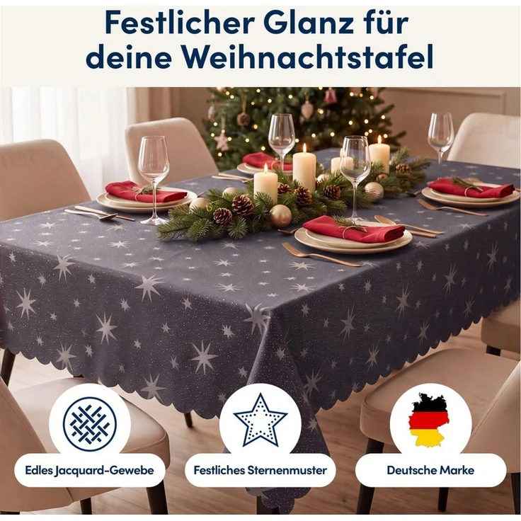 Stoffschmiede Tischdecke Weihnachten Sterne - Lurex Glanz - Versch. Größen & Farben, Lurex Glanz – Bild 2