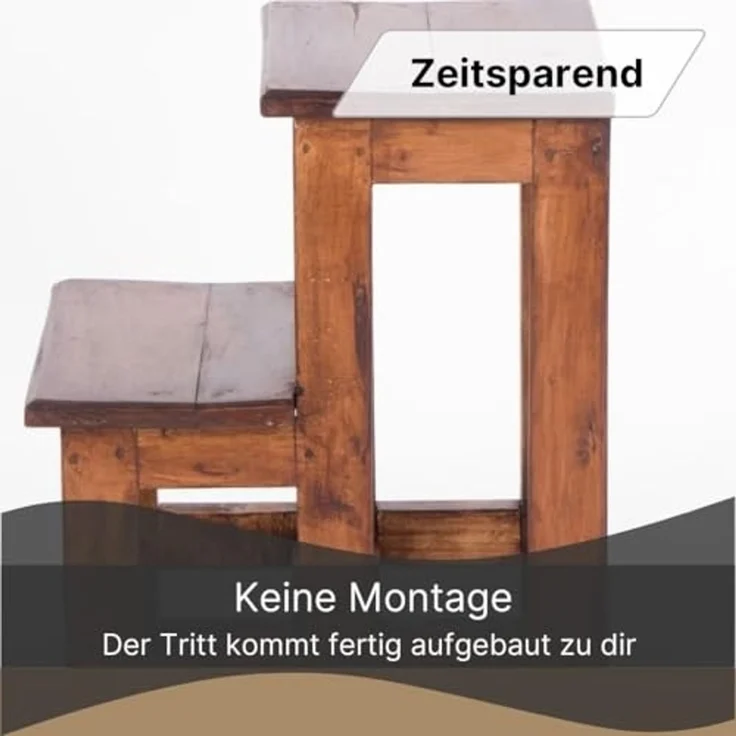 DESIGN DELIGHTS Hocker TRITTLEITER STEP, Recyclingholz, 46x37cm (HxB), natürlicher Holzhock – Bild 4