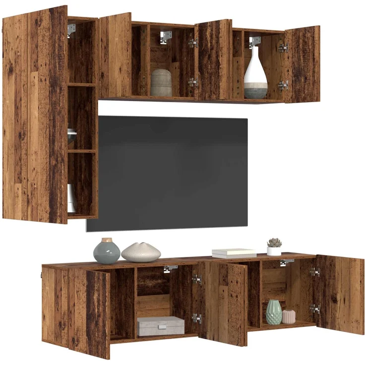 vidaXL TV-Wandmöbel Wandmontiert 5 pcs Altholz Holzwerkstoff 3402770 – Bild 2