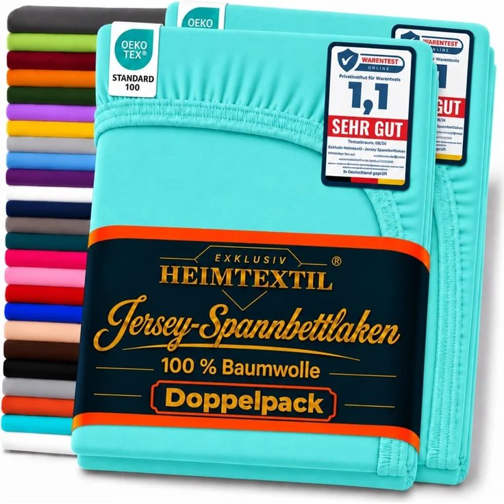 Jersey Spannbettlaken Doppelpack 180 - 200 x 200 cm Türkis – Bild 1