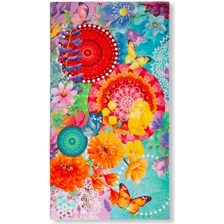 hip Strandtuch Vitori, Frotteevelours (1-St), 100% Baumwolle, Velours, 100x180, Weich, Strand, Mandala, Blumen, Bunt – Bild 3