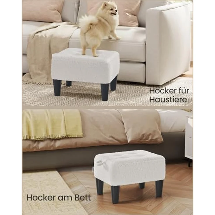 SONGMICS Fußhocker, Fleece, Hocker klein, Dicke Polsterung, bis 150 kg belastbar, für Wohnzimmer Schlafzimmer Eingangsbereich, cremeweiß-tintenschwarz LOM503WD01 – Bild 7