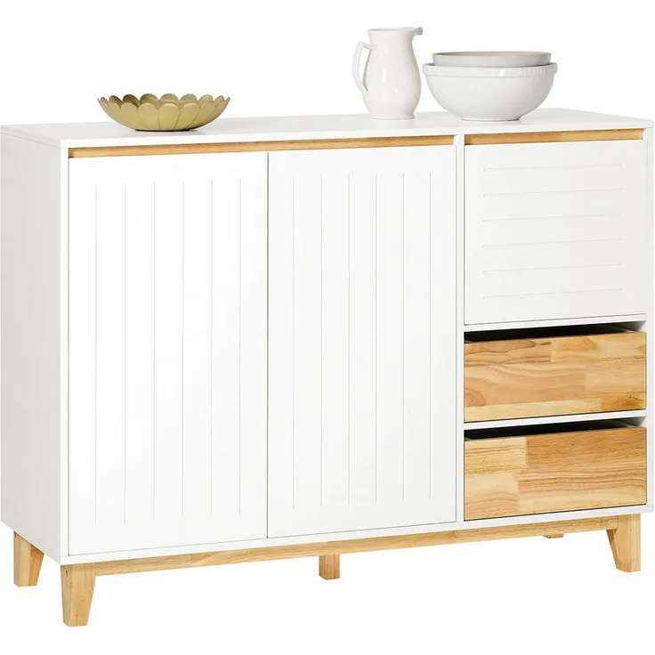 SoBuy Sideboard, Weiß, 120x90x40 cm, mit verstellbaren Einlegeböden und Stauraum für Wohnzimmer