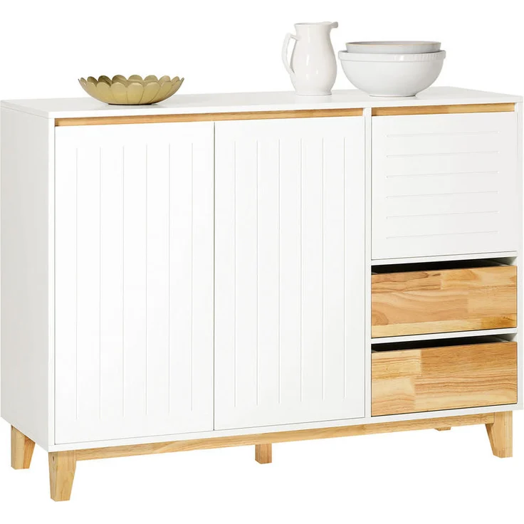 SoBuy Sideboard, Weiß, 120x90x40 cm, mit verstellbaren Einlegeböden und Stauraum für Wohnzimmer