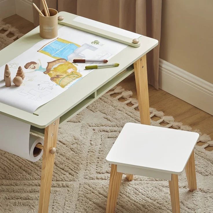 SoBuy KMB92-GR Kindertisch mit 2 Hockern, MDF, Lackiert, Grün, 80 x 50 x 48 cm – Bild 4