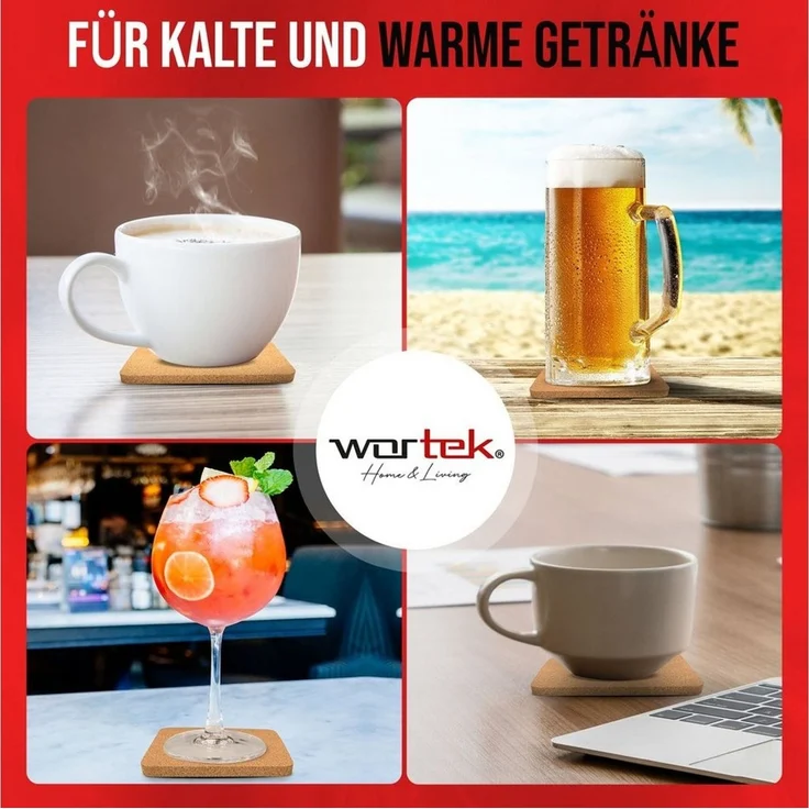 wortek Getränkeuntersetzer Kork Untersetzer Getränkeuntersetzer Korkuntersetzer, Zubehör für Getränke, Gläser, Tassen, 10er Set, 10-tlg, Kork Glasuntersetzer für Getränke, Gläser, Tischuntersetzer Ø 10cm – Bild 2