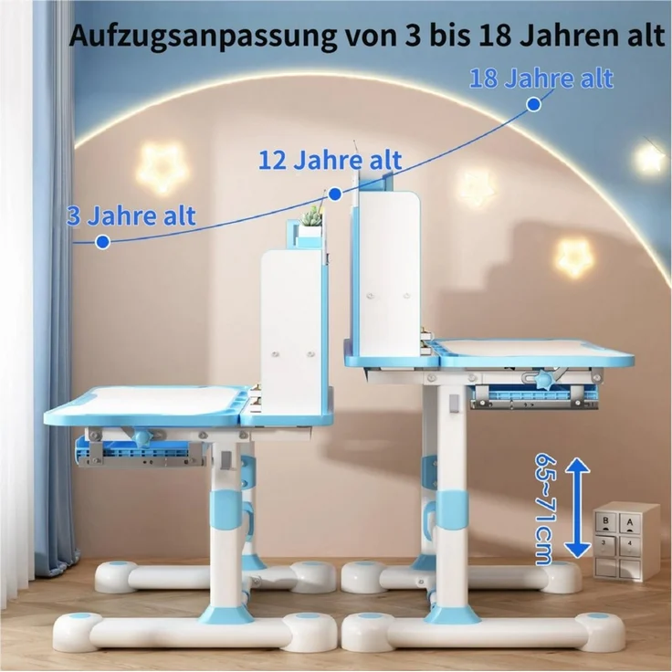 Rutaqian Kinderschreibtisch Kinderschreibtischstuhl mit Bücherständer,Höheverstellbar 65 und 71cm (Schreibtisch Mädchen ab 6 jahren, 1-St, ergonomischer Kids Schreibtisch und Stuhlset für Kinder), mit Stuhl & Schublade,Kinder Schüler Schreibtisch für J... – Bild 3