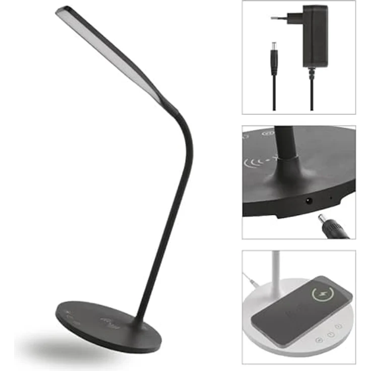 EMOS LED Tischlampe OSCAR, dimmbar, 360lm, einstellbare Lichtfarbe, hohe CRI >90, schwarz, mit Ladestation und Timer, 5,5W, Z7637B – Bild 2