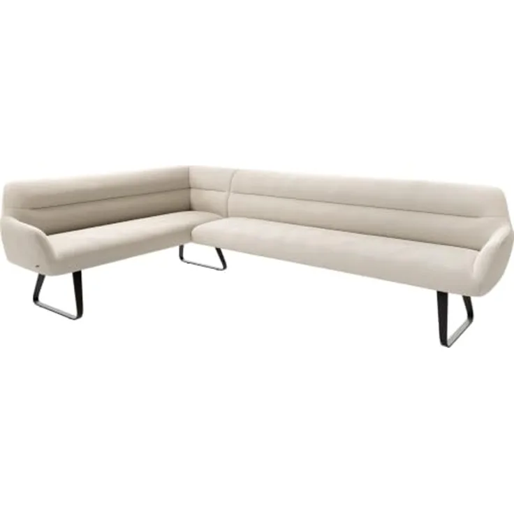 Esszimmerbank Taya-Flex 285x190 cm Bouclé Creme-Weiß Kufengestell flach Schwarz Taschenfederkern Rechts