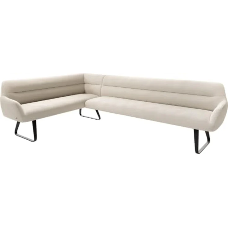 Esszimmerbank Taya-Flex 285x190 cm Bouclé Creme-Weiß Kufengestell flach Schwarz Taschenfederkern Rechts – Bild 1