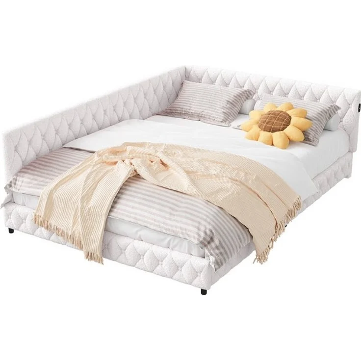 PXloue Polsterbett Daybett Tagesbett, Schlafsofa,Mit LED-Beleuchtung und USB-Ladeanschluss,140x200 cm – Bild 4