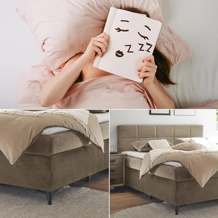 Stella Trading NAVARRA 6 Boxspringbett 160x200, Stone - Bequemes Doppelbett mit 7-Zonen-Federkern Matratze & Kaltschaum Topper - 163 x 113 x 210 cm (B/H/T) – Bild 8