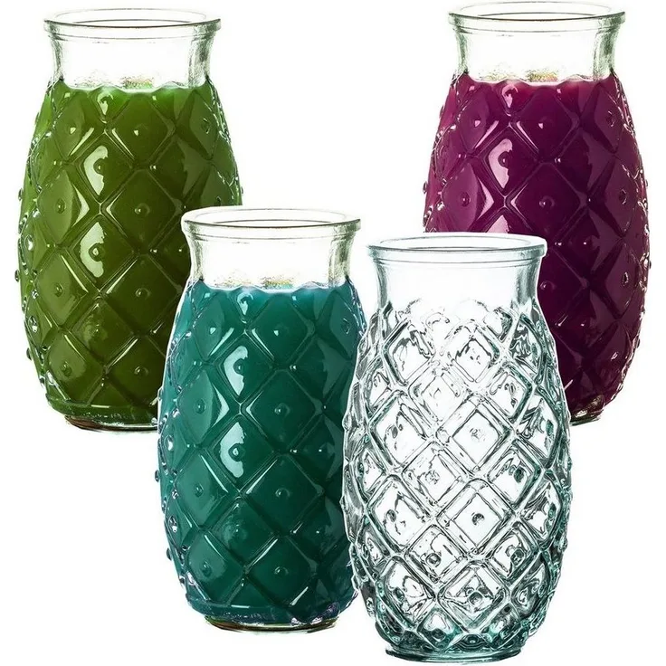 BigDean 4x XXL Trinkgläser im Ananas-Look 700 ml - Made in Spain - Aus 100% Recycling-Glas - Gläser-Set für Sommer-Partys - Saftgläser Cocktailgläser