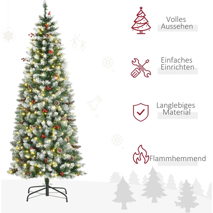 HOMCOM Künstlicher Weihnachtsbaum Vorbeleuchteter Weihnachtsbaum, Tannenbaum, mit LED-Lichter Kunsttanne, Grün+Weiß Ø65x180 cm – Bild 3
