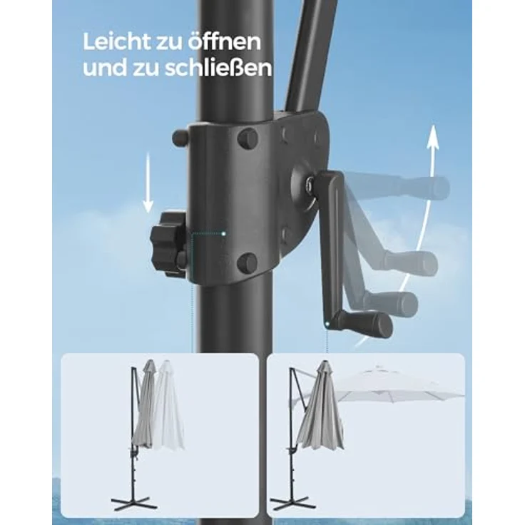 Songmics Sonnenschirm, Ø 300 cm, UPF 50+, 360° drehbar, Neigungswinkel stufenlos verstellbar, taubengrau – Bild 7
