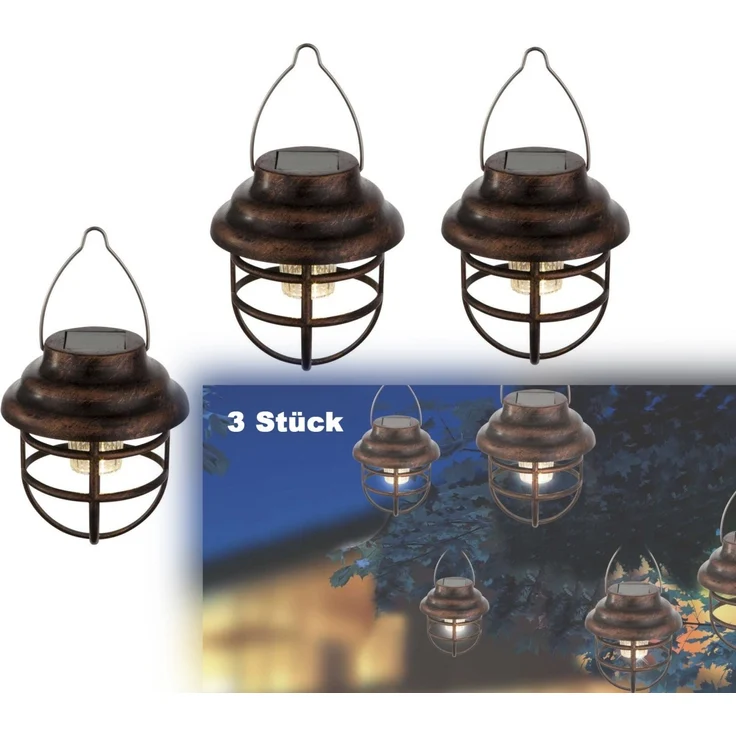 Solarleuchte Garten 3er Set Laterne zum Hängen Solarlampe Außen Leuchte Solar – Bild 1