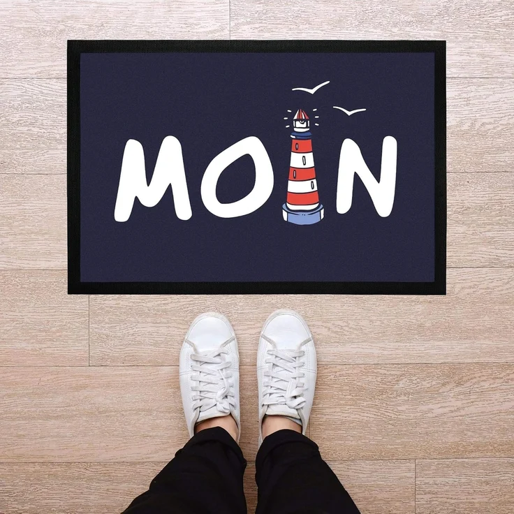 MoonWorks Fußmatte Fußmatte Moin maritim Leuchtturm norddeutsch Hallo Willkommen rutschfest & waschbar Moonworks®, rechteckig – Bild 3