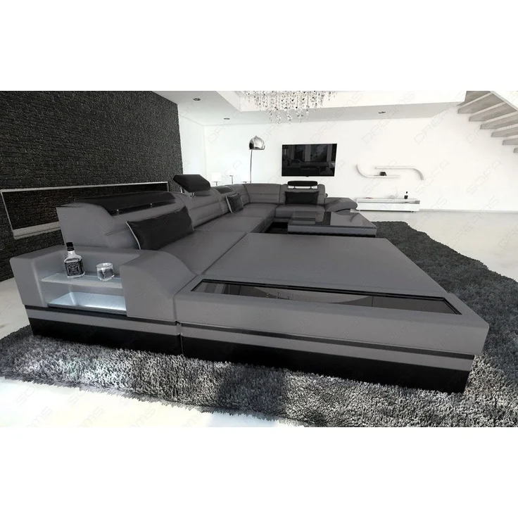 Sofa Dreams - Mini Luxus-Wohnlandschaft Mezzo mit LED-Beleuchtung - Kunstleder - Grau-Schwarz - Links – Bild 4