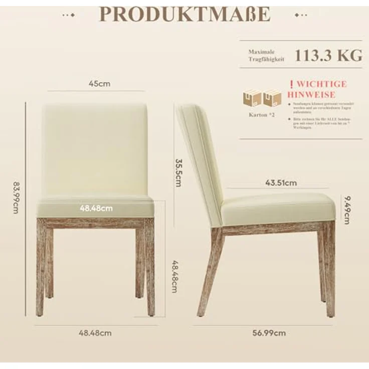 COLAMY Esszimmerstühle 4er Set, Moderne Esszimmerstühle mit Stoffbezug, Küchenstühle im Landhausstil für Restaurant und Wohnzimmer, Beige – Bild 3