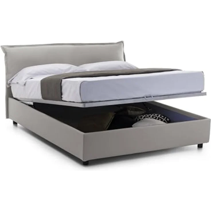 Talamo Italia - Clorinda Doppelbett, Bettkasten mit abnehmbarem Bezug, gepolstertem Kopfteil und Bettkastenrahmen, 100 % Made in Italy, inklusive Matratze 160x200 cm, Grau – Bild 6