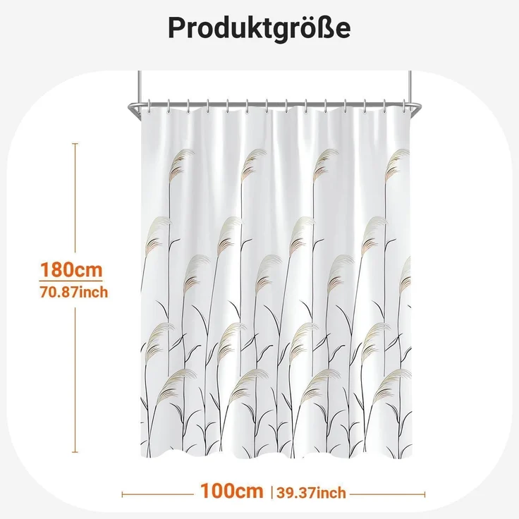 Duschvorhang 100x180cm Weizenohr Saum Antischimmel Wasserabweisend – Bild 6