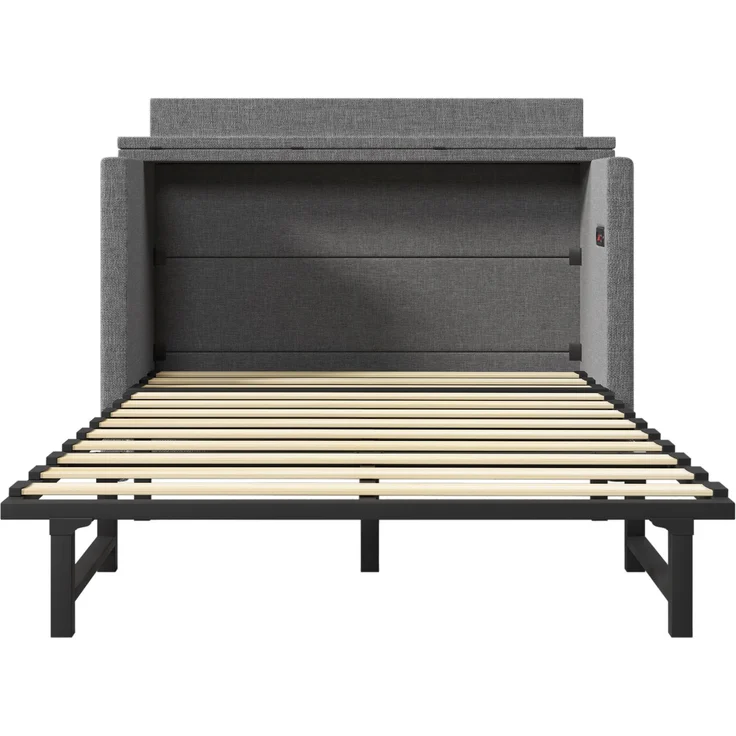 EINHOM Schrankbett, 140 x 200 cm, mit Einer Schublade, Mobiles Schrankbett mit Ablagefach am Bett, mit USB- und Typ-C-Anschlüssen, Umbaubares Plattformbett, Leinen, Grau (Ohne Matratze) – Bild 7