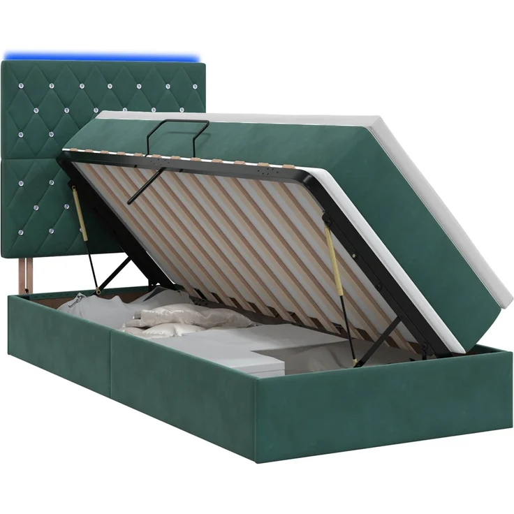 vidaXL LED-Speicherbett mit Matratze Dunkelgrün 90 x 200 cm Samt 3460047 – Bild 2