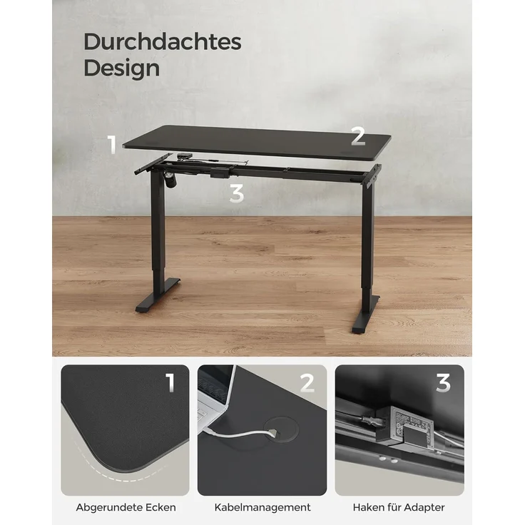 SONGMICS Höhenverstellbarer Schreibtisch elektrisch, Tischgestell, Schreibtischständer mit Motor, stufenlos verstellbar, 120 x 60 x (73-114) cm, Stahl, schwarz LSD011B02 – Bild 8